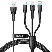  USB kabelis Joyroom SA33-1T3 USB to Lightning+USB-C+MicroUSB 3.5A 1.2m black 